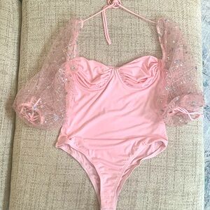 Glinda inspired Lucy in the Sky pink sparkly bodysuit